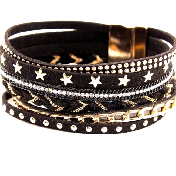 torrid Jewelry - 5/25 ❤️ Torrid 3/4 Magnetic Multilayer Bracelet Black Stars Gold Colored Accents
